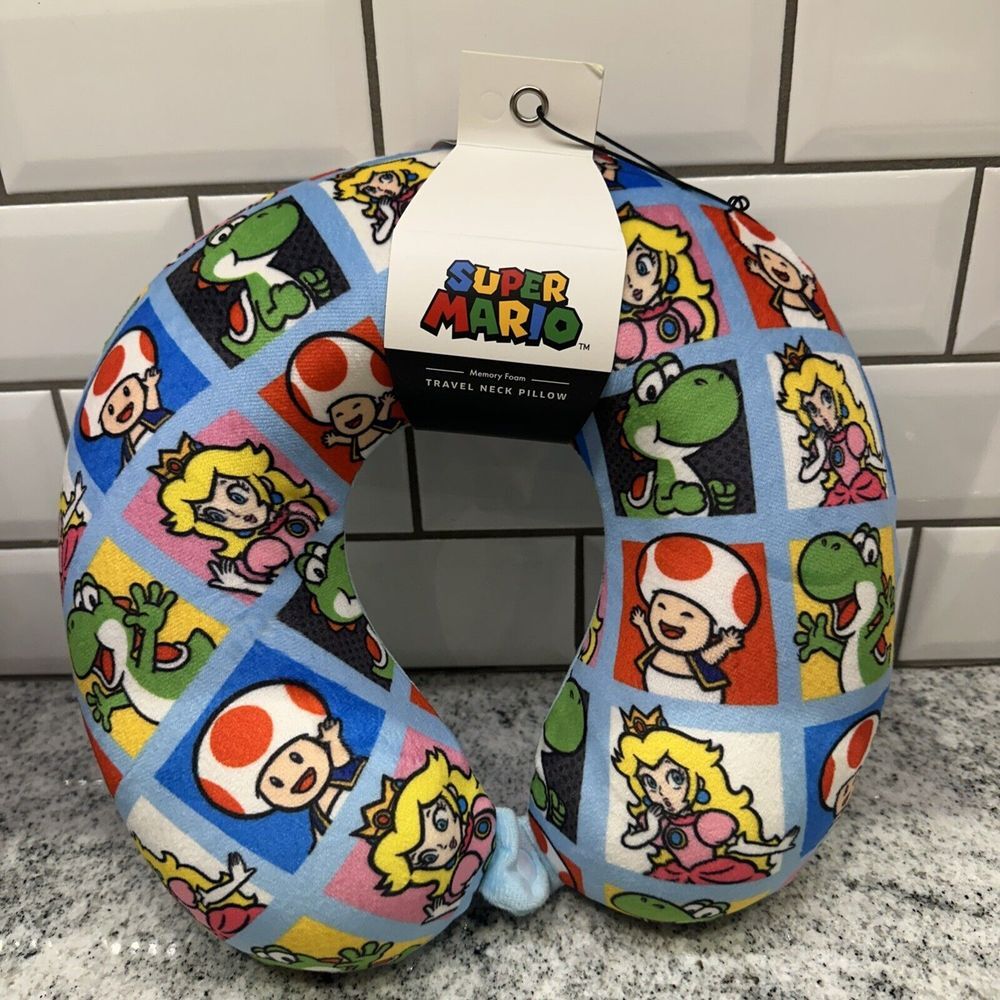 Super‎ Mario Neck Pillow Memory Foam Travel Adult Kids Button New Nintendo